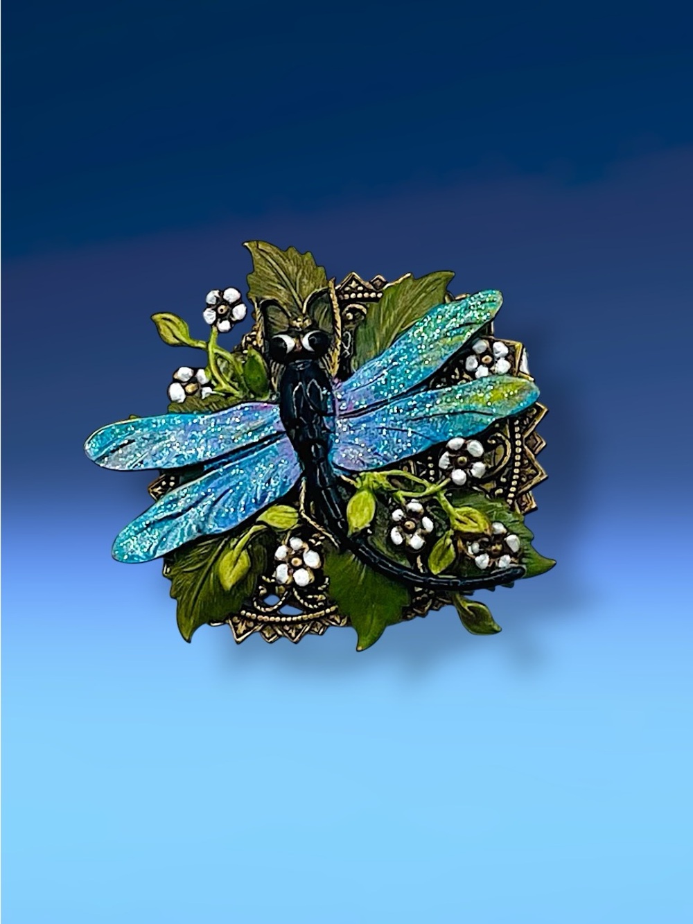 Cute Art Nouveau Style Enamel Dragonfly Garden Lapel Brooch